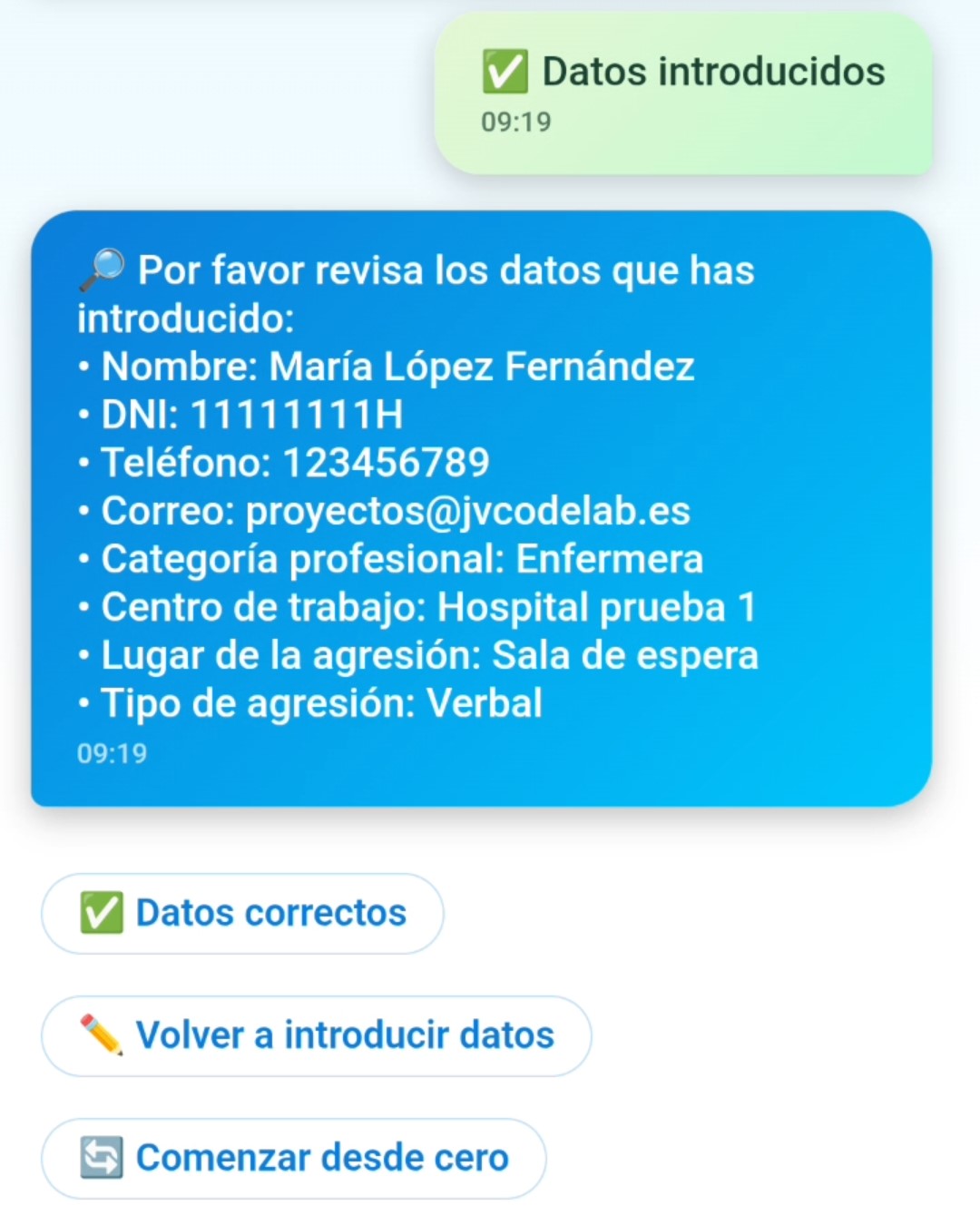 Confirmación de datos